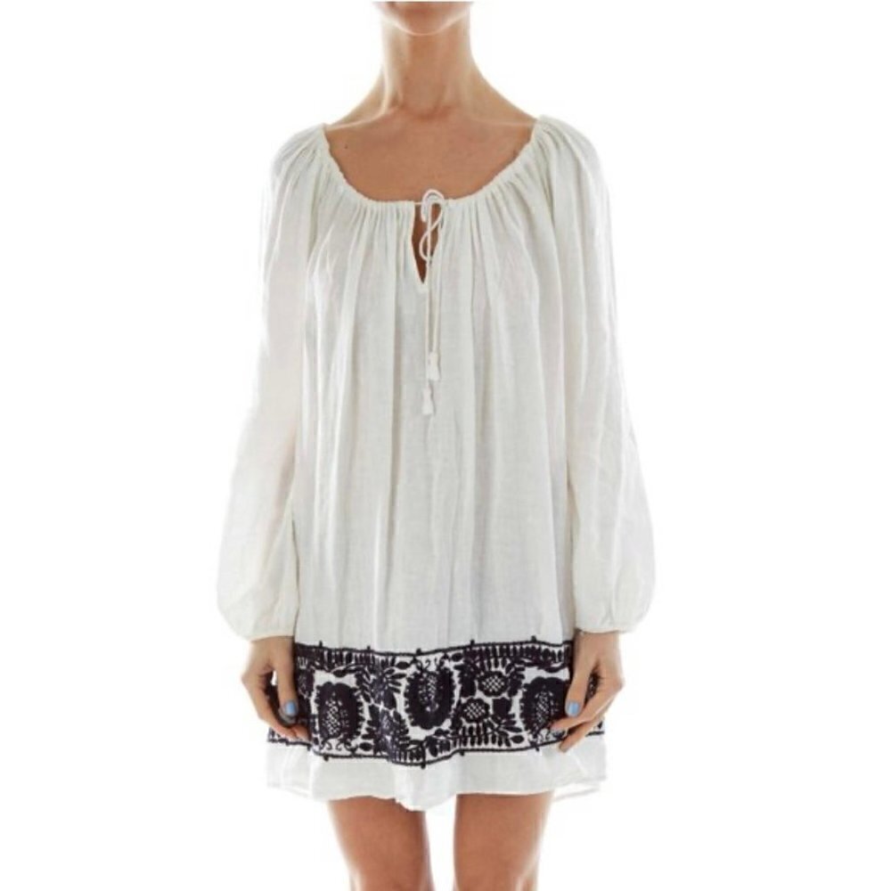 J.Crew 100% linen bohemian embroidered cover up dress
